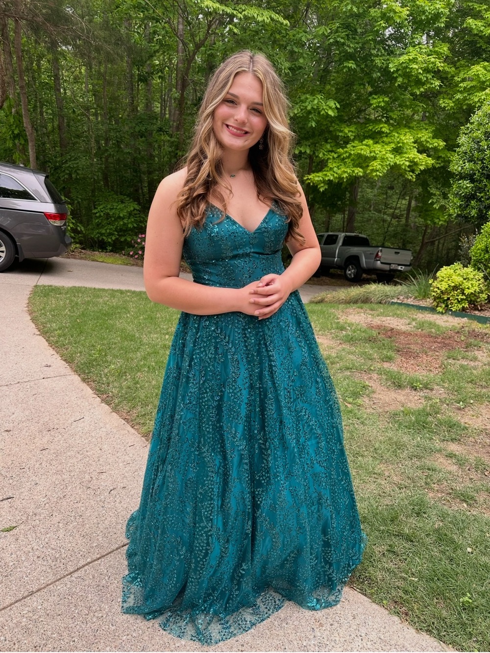 Blondie Nites Teal Satin Beaded Dress